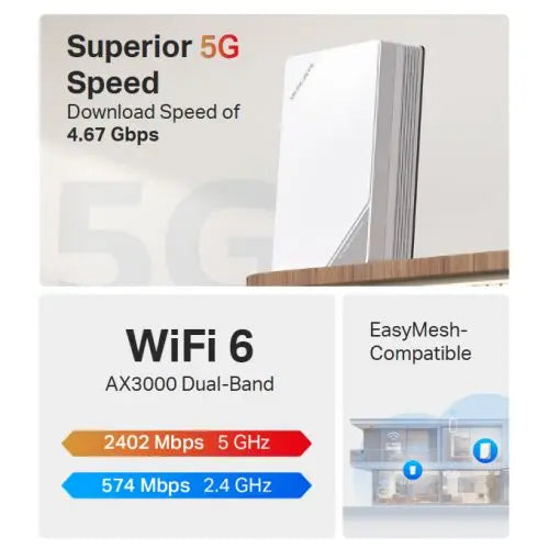 Mercusys (MB520-5G) 5G AX3000 Wireless Dual Band Router, 2.5G WAN/LAN, Phone Port, EasyMesh Compatible - HONORABLE VETERANS SOLUTIONS