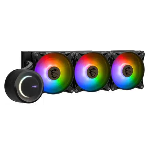MSI MAG CORELIQUID E360 360mm Liquid CPU Cooler, 3x ARGB PWM Fans, Rotatable ARGB Blockhead, Black - HONORABLE VETERANS SOLUTIONS