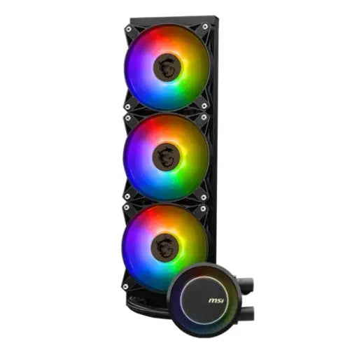 MSI MAG CORELIQUID E360 360mm Liquid CPU Cooler, 3x ARGB PWM Fans, Rotatable ARGB Blockhead, Black - HONORABLE VETERANS SOLUTIONS