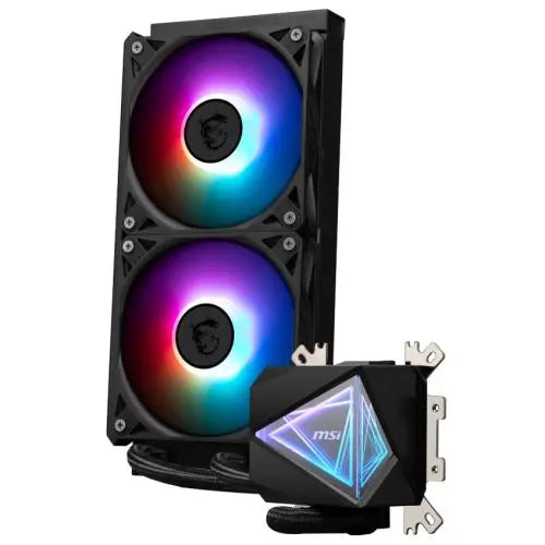 MSI MAG CORELIQUID I240 240mm Liquid CPU Cooler, 2x ARGB PWM Fans, Dual-sided Infinite Mirror Cooling Block, Black - HONORABLE VETERANS SOLUTIONS
