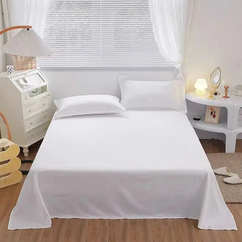 One Single Bed Sheet (Excluding Pillowcases and Pillow Inserts) Made of Washed Material, Pure White, Suitable for Hotels, Guesthouses, and Home Use for Single or Double Beds - HONORABLE VETERANS SOLUTIONS