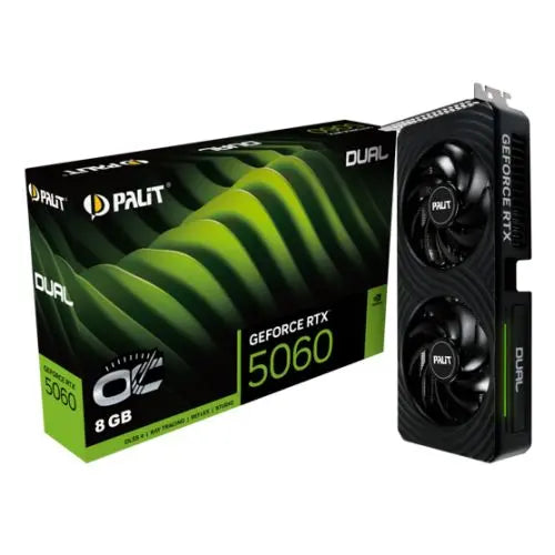 Palit RTX5060 DUAL OC, PCIe5, 8GB DDR7, HDMI, 3 DP, 2535MHz Clock, RGB Lighting, Overclocked - HONORABLE VETERANS SOLUTIONS