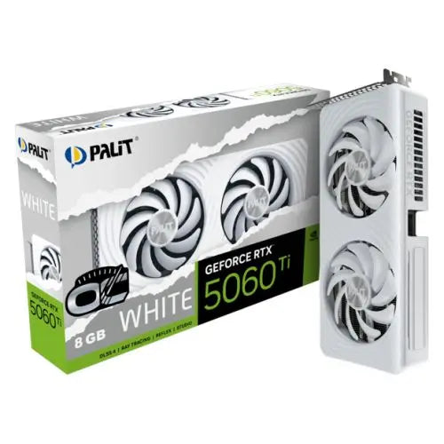 Palit RTX5060 Ti White OC, PCIe5, 8GB DDR7, HDMI, 3 DP, 2602MHz Clock, RGB Lighting, Overclocked, Compact Design - HONORABLE VETERANS SOLUTIONS