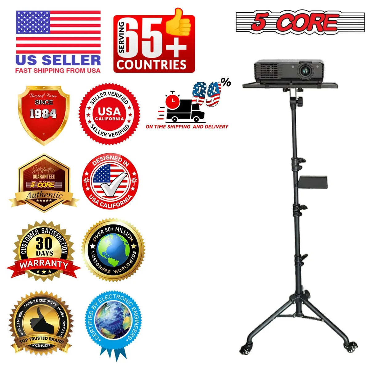 Projector Stand 29.5 to 71 Inch Adjustable Tripod 2 Shelves Portable Laptop Cart w Phone Holder - HONORABLE VETERANS SOLUTIONS