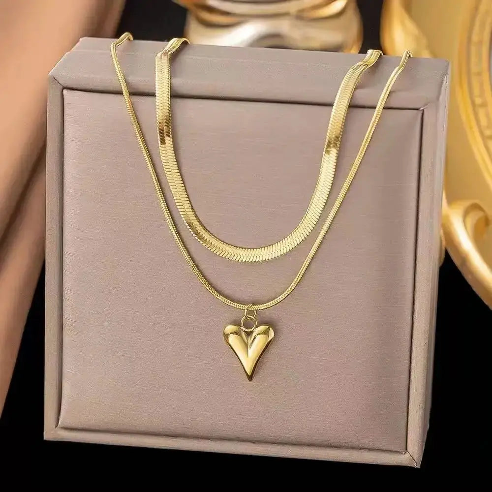Stainless Steel Heart-shaped Pendant Necklace Metal Waterproof Jewelry For Women - HONORABLE VETERANS SOLUTIONS