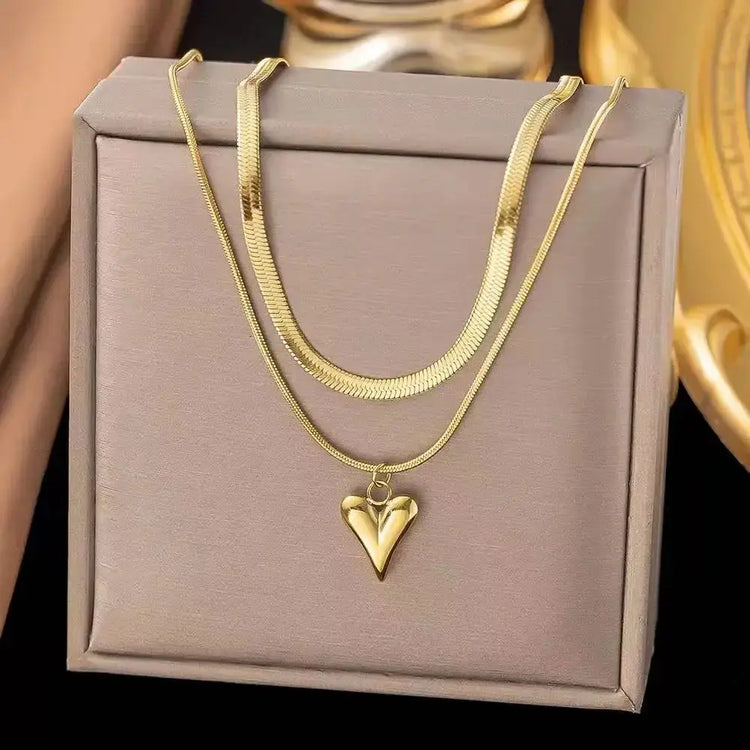 Stainless Steel Heart-shaped Pendant Necklace Metal Waterproof Jewelry For Women - HONORABLE VETERANS SOLUTIONS