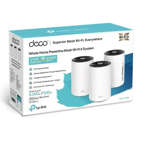 TP-LINK DECO PX50 + G1500 Dual Band Whole Home Powerline Mesh WiFi 6 Wireless System, 3 Pack, 3x LAN, AX3000, 1.5Gbps Powerline - HONORABLE VETERANS SOLUTIONS