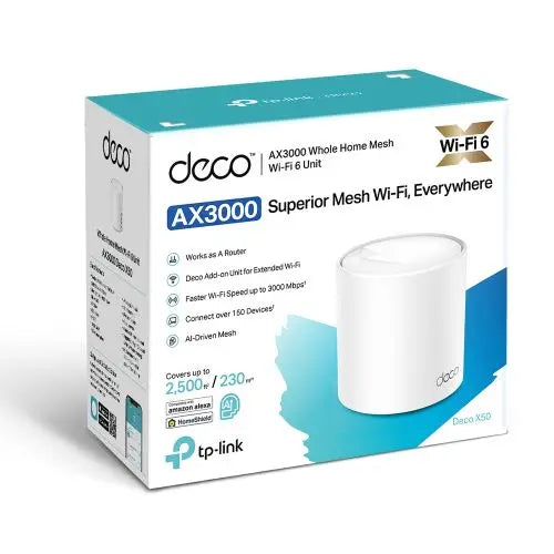 TP-LINK (DECO X50) AX3000 Dual Band Wireless Whole Home Mesh Wi-Fi 6 System, Single Unit, 3x LAN, OFDMA & MU-MIMO, TP-Link HomeShield - HONORABLE VETERANS SOLUTIONS