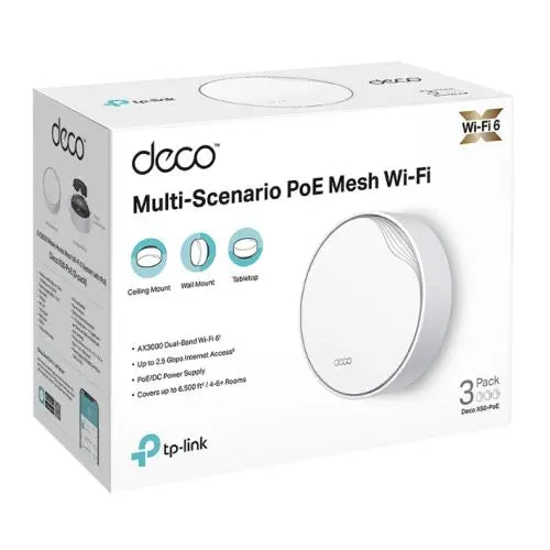 TP-LINK (DECO X50-POE) AX3000 Dual Band Wireless Mesh Wi-Fi 6 System with PoE, 3 Pack, 2.5G LAN, OFDMA & MU-MIMO, TP-Link HomeShield - HONORABLE VETERANS SOLUTIONS