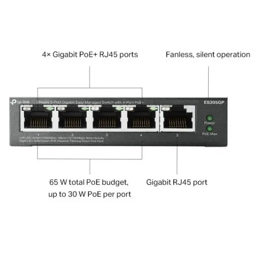 TP-LINK (ES205GP) Omada 5-Port Gigabit Easy Managed Switch with 4-Port PoE+, 5x GB Ports, Metal Casing - HONORABLE VETERANS SOLUTIONS