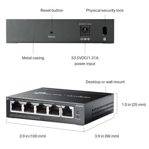 TP-LINK (ES205GP) Omada 5-Port Gigabit Easy Managed Switch with 4-Port PoE+, 5x GB Ports, Metal Casing - HONORABLE VETERANS SOLUTIONS