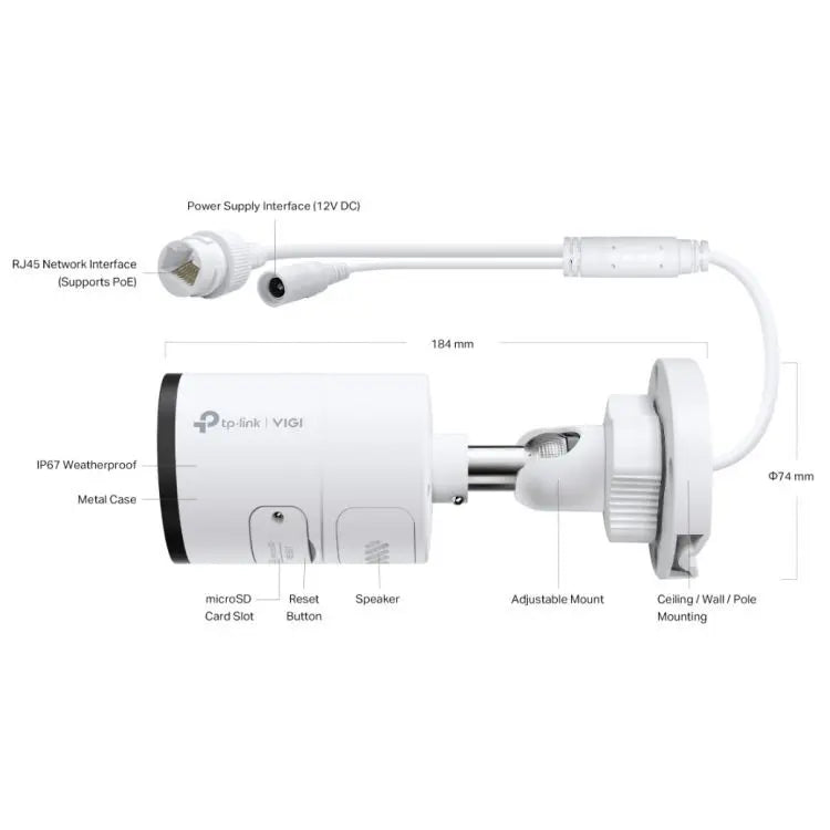 TP-LINK (InSight S385 2.8MM) VIGI 8MP Outdoor Full-Colour Bullet Network Camera w/ 2.8mm Lens, IP67, PoE, AI Detection/Classification, Two-Way Audio, H.265+ - HONORABLE VETERANS SOLUTIONS