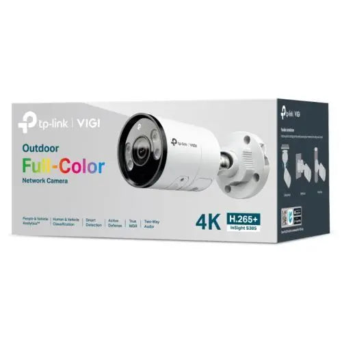 TP-LINK (InSight S385 2.8MM) VIGI 8MP Outdoor Full-Colour Bullet Network Camera w/ 2.8mm Lens, IP67, PoE, AI Detection/Classification, Two-Way Audio, H.265+ - HONORABLE VETERANS SOLUTIONS