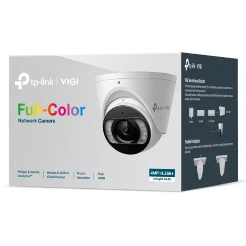 TP-LINK (InSight S445 2.8MM) VIGI 4MP Full-Colour Turret Network Camera w/ 2.8mm Lens, IP67, PoE, AI Detection/Classification, Two-Way Audio, H.265+ - HONORABLE VETERANS SOLUTIONS