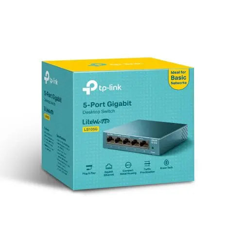 TP-LINK (LS1005G) 5-Port Gigabit Unmanaged Desktop LiteWave Switch, Green Technology, Plastic Case - HONORABLE VETERANS SOLUTIONS