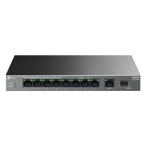 TP-LINK (LS1210GP) 10-Port Gigabit Desktop LiteWave Switch with 8-Port PoE+, GB SFP Port - HONORABLE VETERANS SOLUTIONS