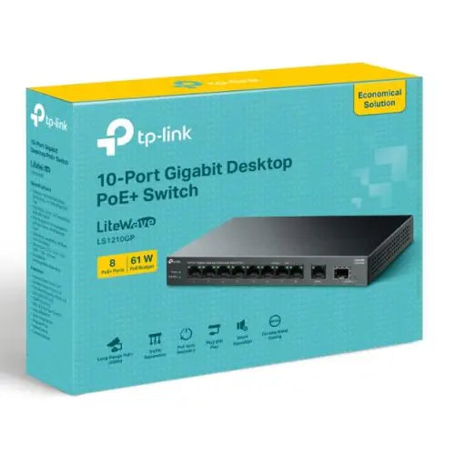 TP-LINK (LS1210GP) 10-Port Gigabit Desktop LiteWave Switch with 8-Port PoE+, GB SFP Port - HONORABLE VETERANS SOLUTIONS