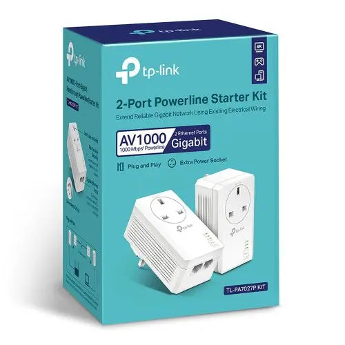 TP-LINK (TL-PA7027P KIT) AV1000 GB Powerline Adapter Kit, 2-Port, AC Pass Through - HONORABLE VETERANS SOLUTIONS