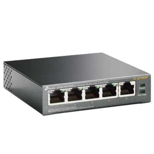 TP-LINK (TL-SF1005P) 5-Port 10/100 Unmanaged Desktop Switch, 4 Port PoE, Steel Case - HONORABLE VETERANS SOLUTIONS