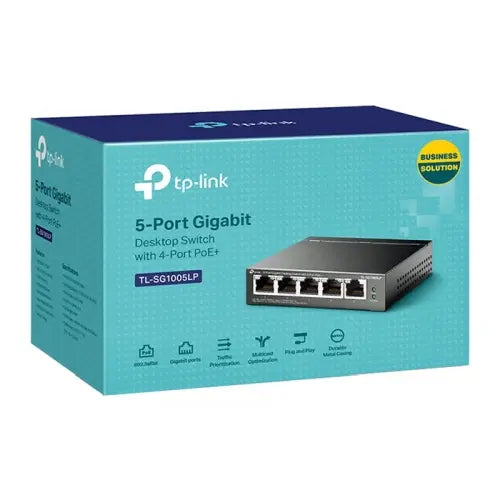 TP-LINK (TL-SG1005LP) 5-Port Gigabit Unmanaged Desktop Switch, 4-Port PoE, Intelligent Power, Steel Case - HONORABLE VETERANS SOLUTIONS