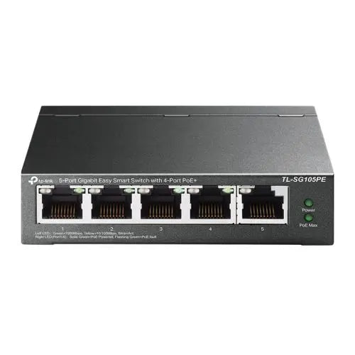 TP-LINK (TL-SG105PE) 5-Port Gigabit PoE Easy Smart Switch, 4-Port PoE+, Steel Case - HONORABLE VETERANS SOLUTIONS