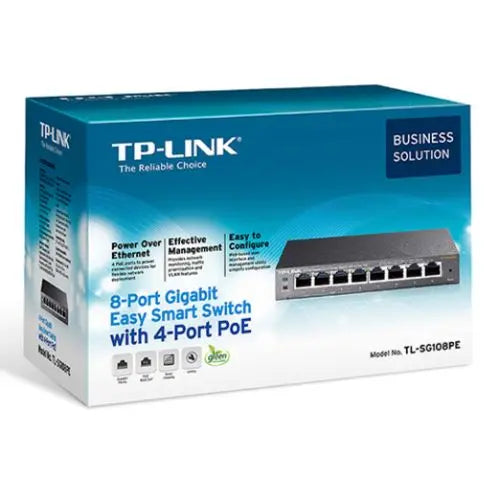 TP-LINK (TL-SG108PE) 8-Port Gigabit Easy Smart Switch with 4-Port PoE+, Steel Case - HONORABLE VETERANS SOLUTIONS