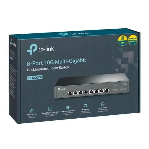 TP-LINK (TL-SX1008) 8-Port Unmanaged 10G Multi-Gigabit Desktop/Rackmount Switch, 8x 100/1G/2.5G/5G/10G, Low-Noise Fan, Steel Case - HONORABLE VETERANS SOLUTIONS