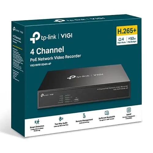 TP-LINK (VIGI NVR1004H-4P) 4 Channel PoE+ Network Video Recorder, 4K HDMI Output, 16MP Decoding Capacity, H.265+, ONVIF, Two-Way Audio - HONORABLE VETERANS SOLUTIONS