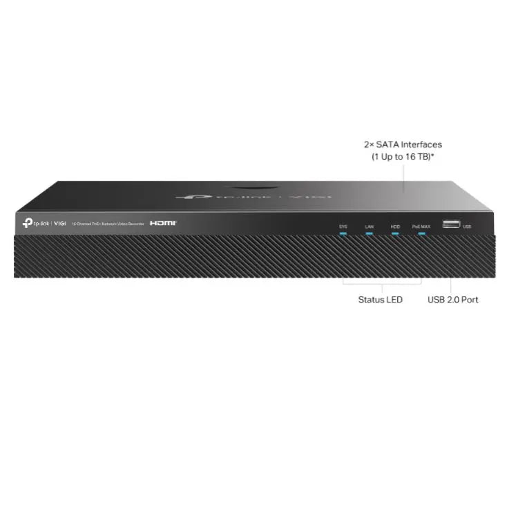 TP-LINK (VIGI NVR2016H-16MP) 16 Channel PoE+ Network Video Recorder, 16-Channel Live View, 4K HDMI Output, 140W PoE Budget, 2x SATA, H.265+ - HONORABLE VETERANS SOLUTIONS