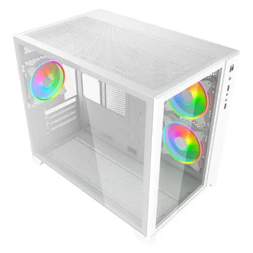 Vida Akira V2 White ARGB Gaming Case w/ Glass Front & Side, Micro ATX, 3x ARGB PWM Fans, 6-Port ARGB Fan Hub & Remote Control - HONORABLE VETERANS SOLUTIONS