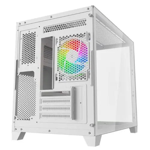 Vida Akira V2 White ARGB Gaming Case w/ Glass Front & Side, Micro ATX, 3x ARGB PWM Fans, 6-Port ARGB Fan Hub & Remote Control - HONORABLE VETERANS SOLUTIONS