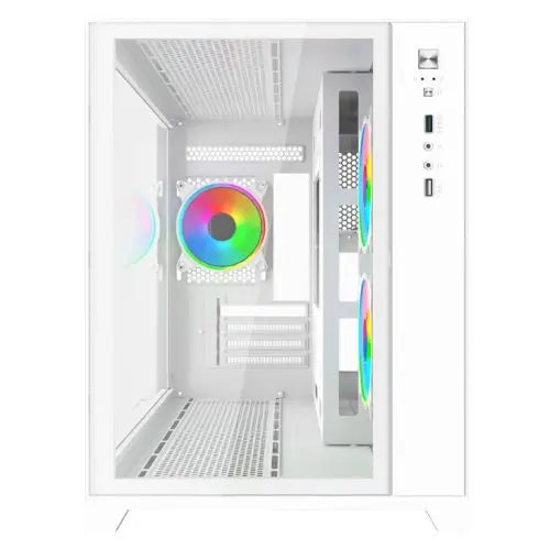 Vida Akira V2 White ARGB Gaming Case w/ Glass Front & Side, Micro ATX, 3x ARGB PWM Fans, 6-Port ARGB Fan Hub & Remote Control - HONORABLE VETERANS SOLUTIONS