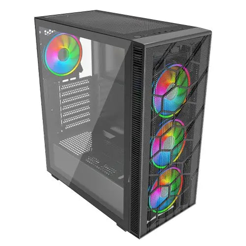 Vida Sirocco V2 Black ARGB Gaming Case w/ Glass Window, ATX, 6x ARGB Fans, Mesh Front - HONORABLE VETERANS SOLUTIONS