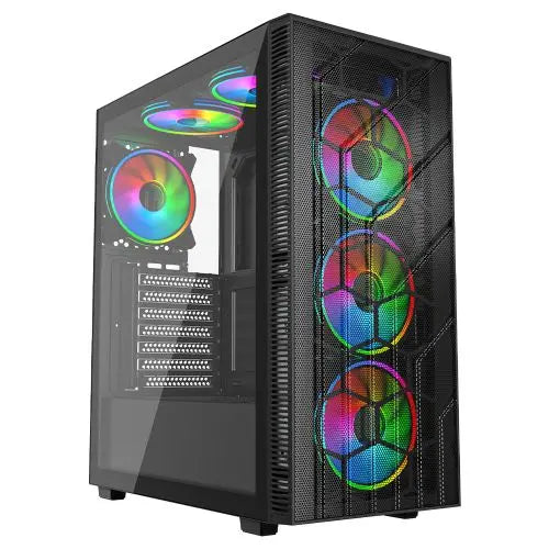 Vida Sirocco V2 Black ARGB Gaming Case w/ Glass Window, ATX, 6x ARGB Fans, Mesh Front - HONORABLE VETERANS SOLUTIONS