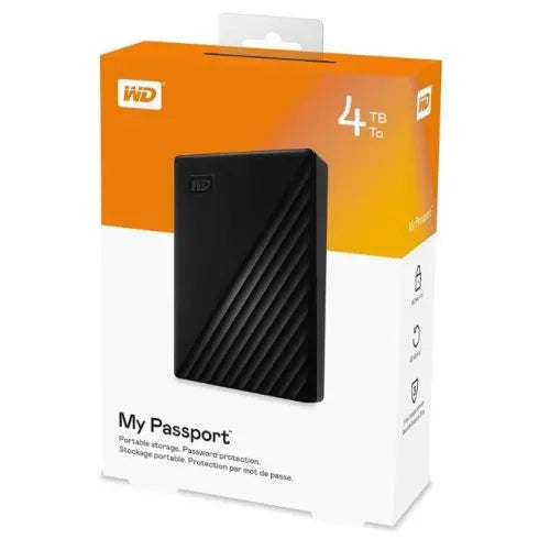 WD 4TB My Passport External Hard Drive, 2.5", USB 3.2 Gen1, Hardware Encryption, Backup Software, Black - HONORABLE VETERANS SOLUTIONS
