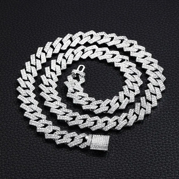 Xindi European and American Popular Men's Necklace 15mm Exaggerated Diamond Geometric Trendy Hip-Hop Jewelry Large Gold Chain Necklace - HONORABLE VETERANS SOLUTIONS